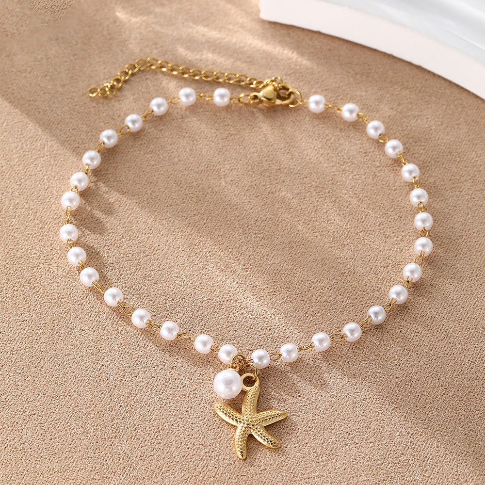 Stainless Steel Starfish Pearl Anklet