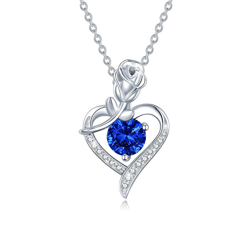 Sterling Silver Heart Rose Moissanite Pendant Necklace