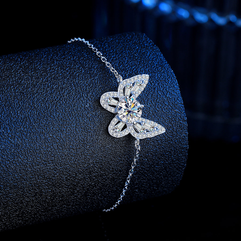 Adjustable Hollow Butterfly Moissanite Sterling Silver Bracelet for Women
