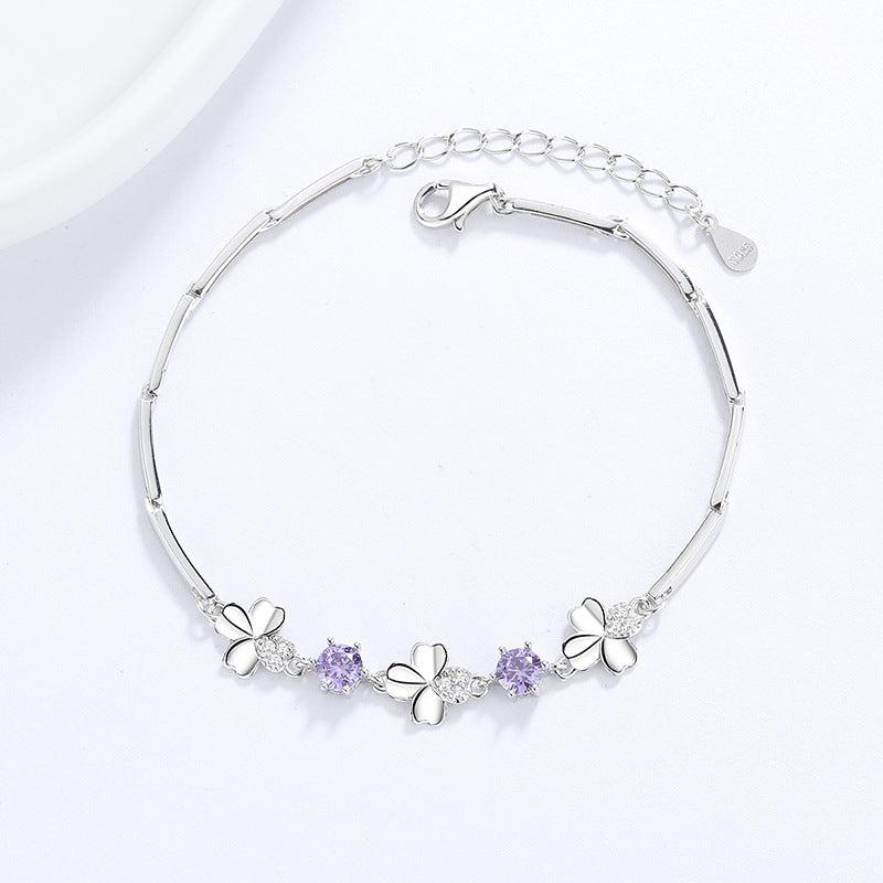 Sterling Silver Clover Bracelet with Zircon