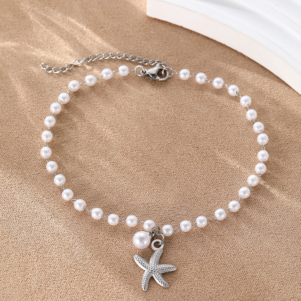 Stainless Steel Starfish Pearl Anklet