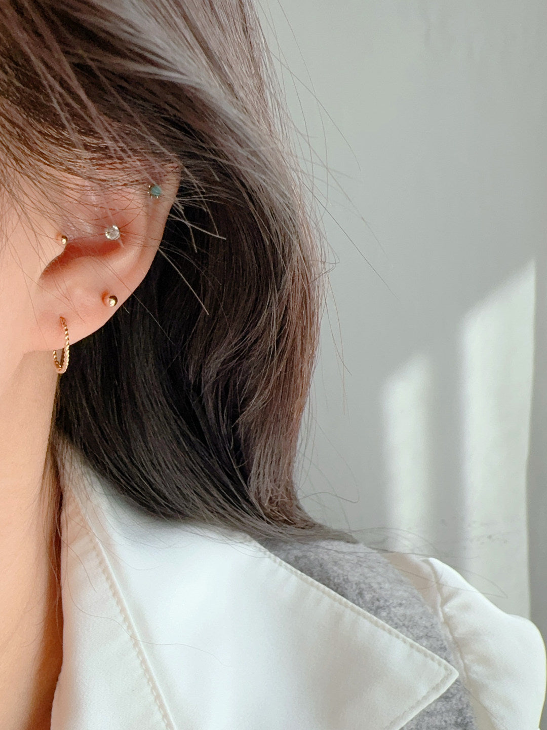 Luck Queen All-Over Pure 10K Gold Earrings, Slim Gold Twist Texture Plain Hoop K Gold Ear Cuff for Women