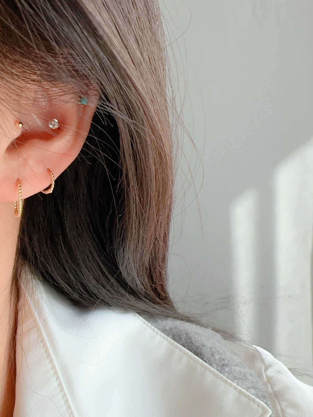 Luck Queen All-Over Pure 10K Gold Earrings, Slim Gold Twist Texture Plain Hoop K Gold Ear Cuff for Women