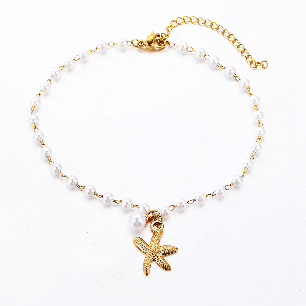 Stainless Steel Starfish Pearl Anklet