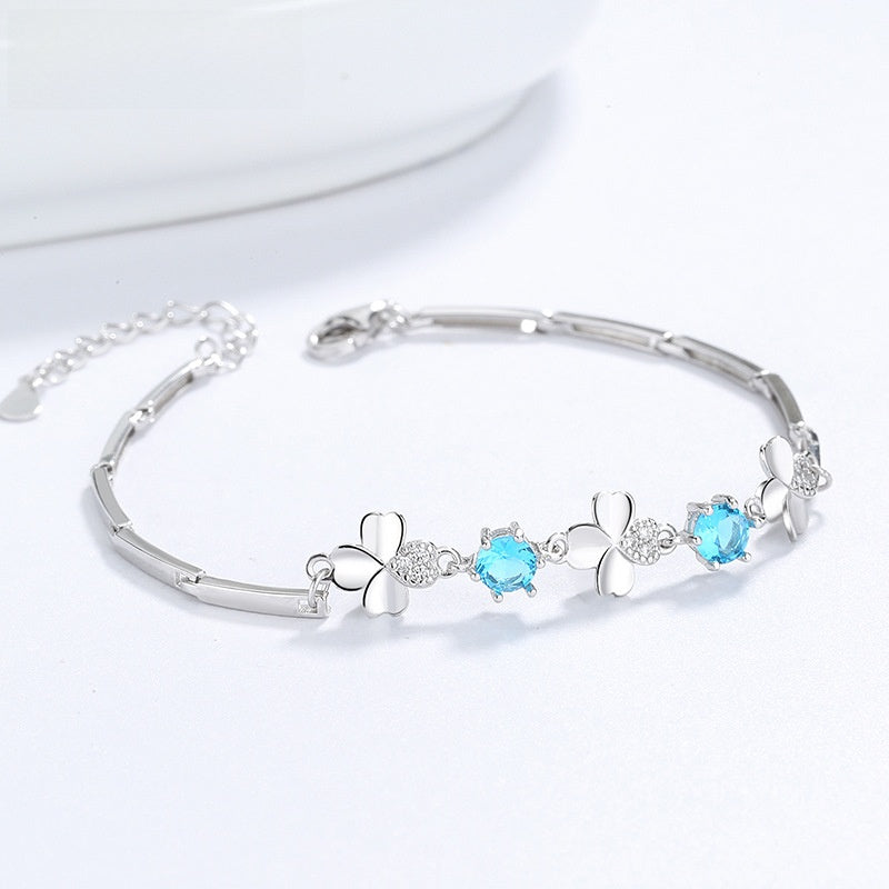 Sterling Silver Clover Bracelet with Zircon