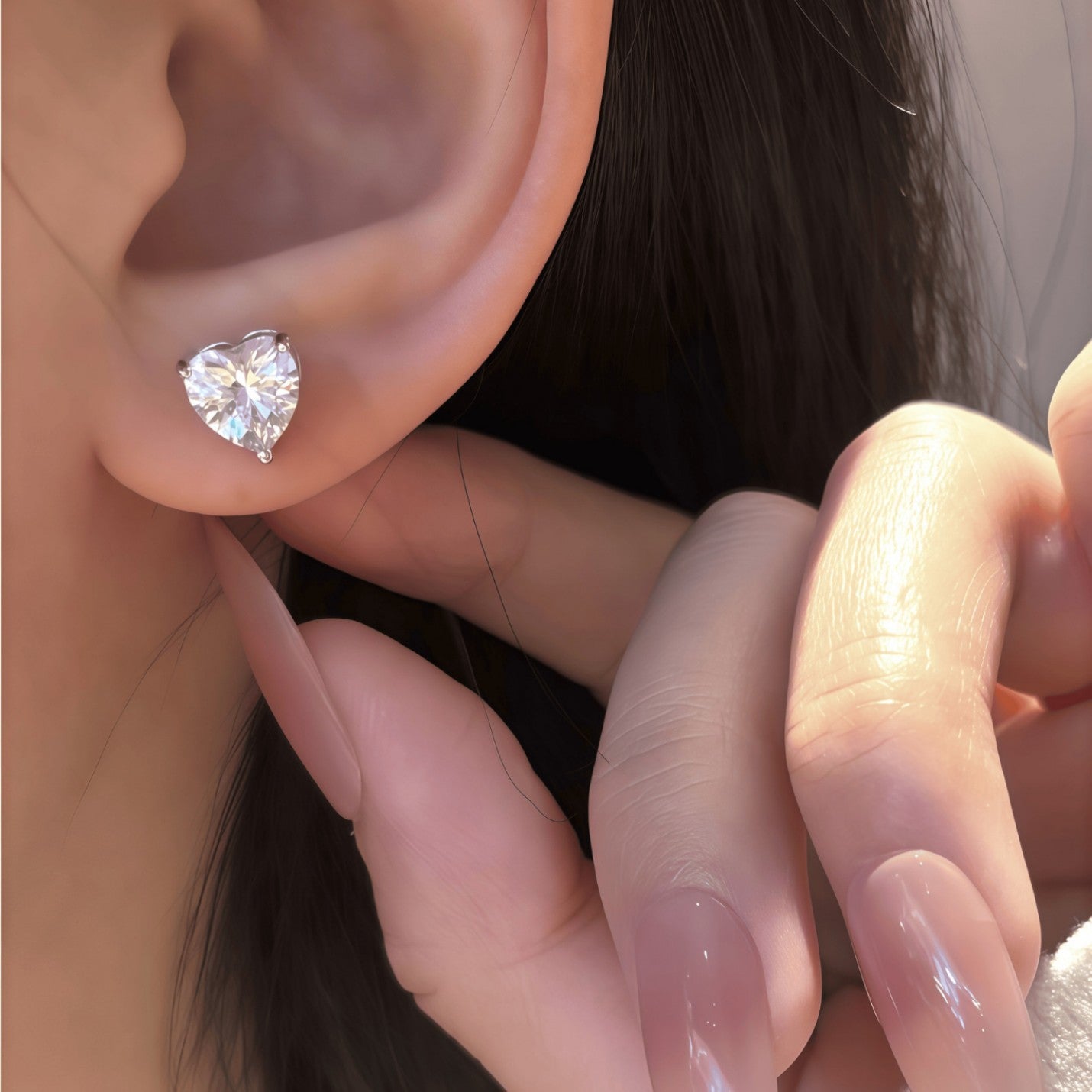 Heart Shape Moissanite Silver Earrings