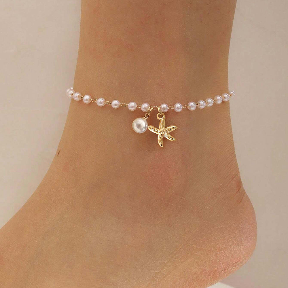 Stainless Steel Starfish Pearl Anklet