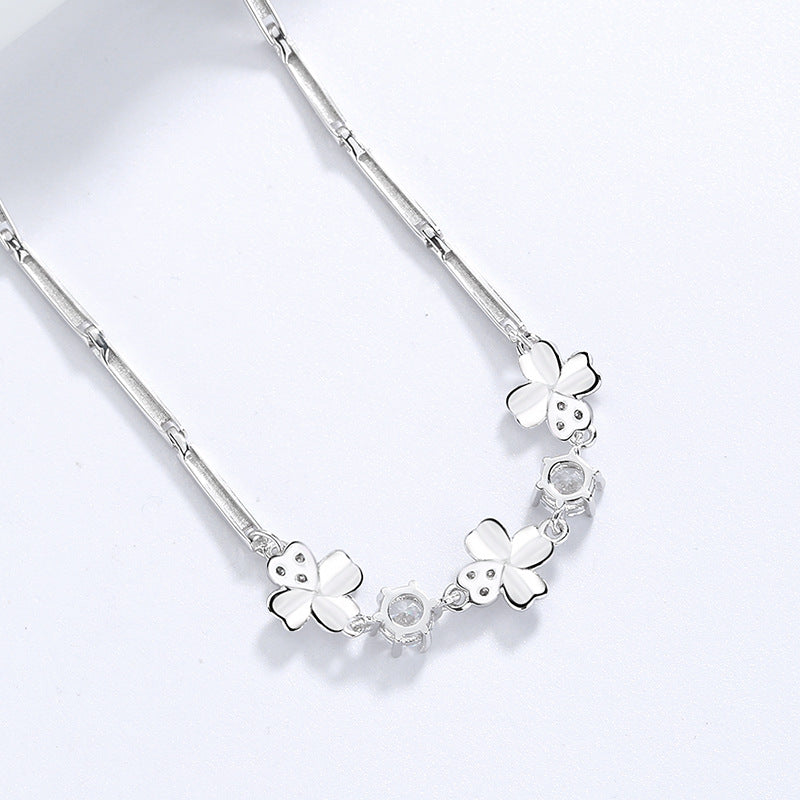 Sterling Silver Clover Bracelet with Zircon