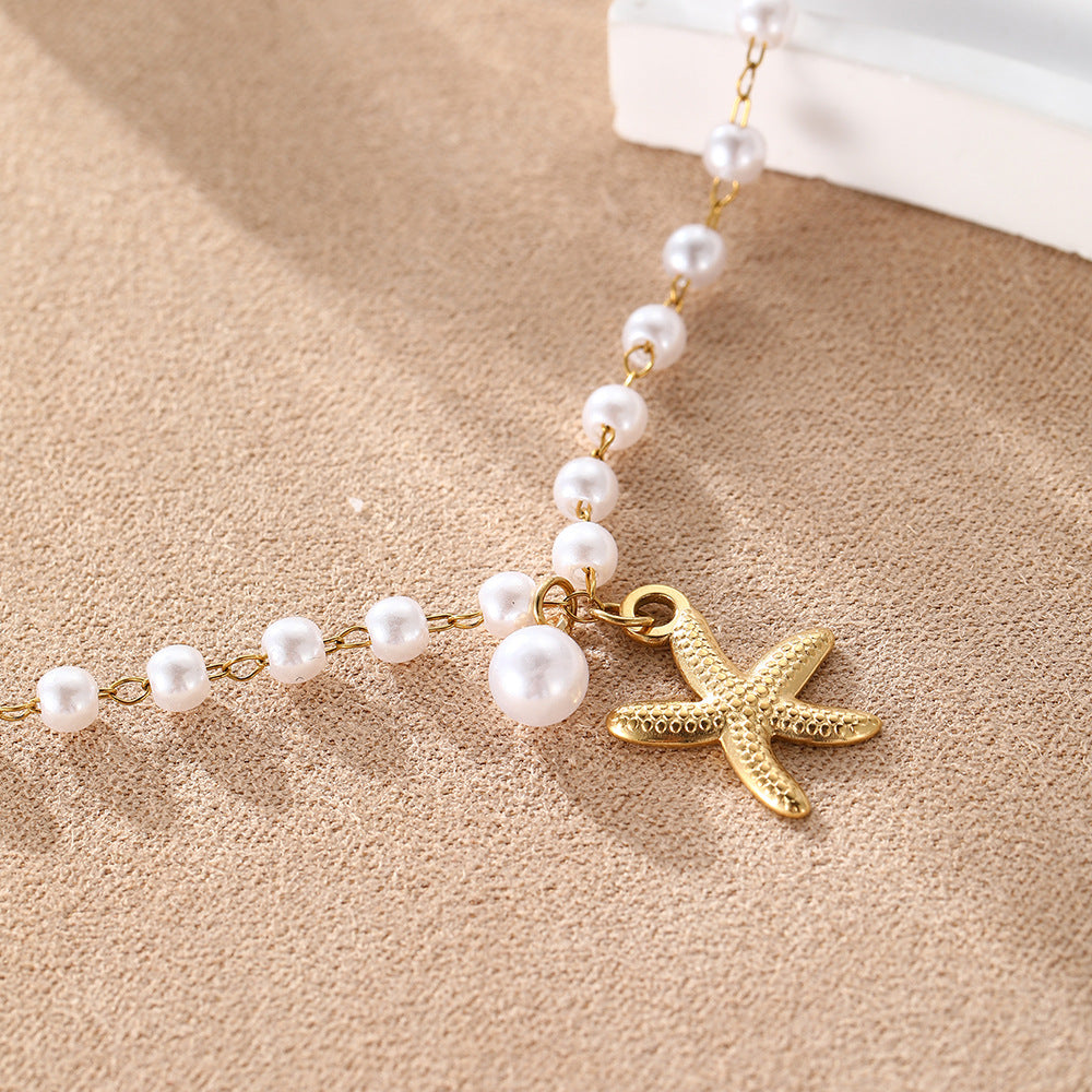 Stainless Steel Starfish Pearl Anklet