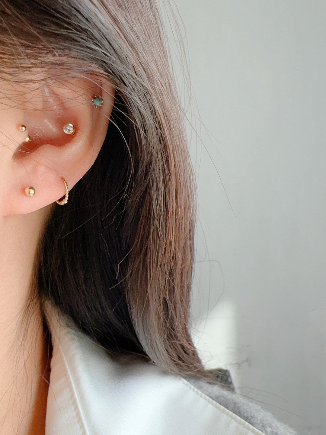 Luck Queen All-Over Pure 10K Gold Earrings, Slim Gold Twist Texture Plain Hoop K Gold Ear Cuff for Women