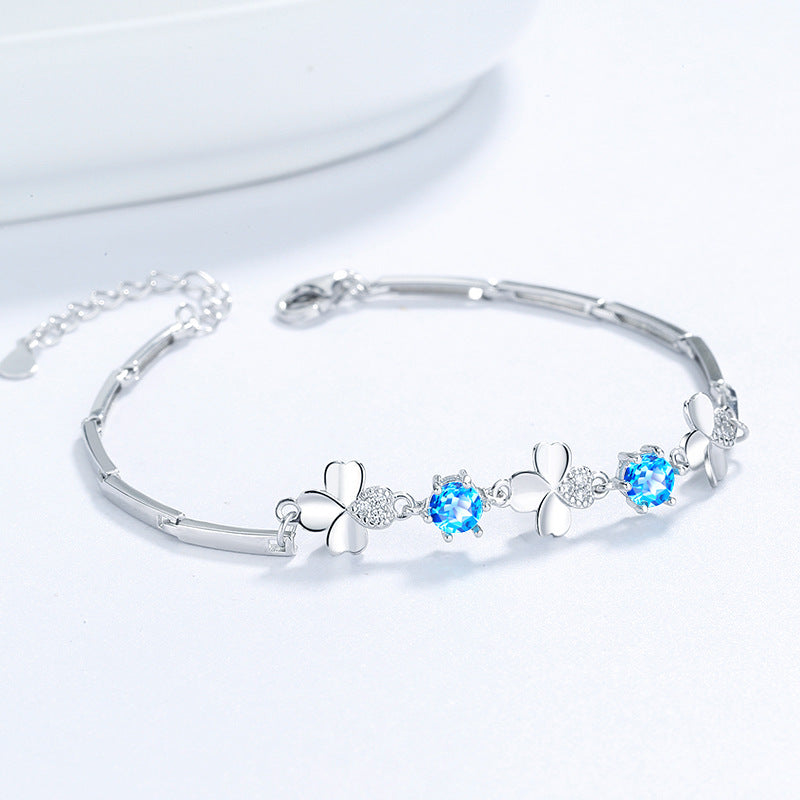 Sterling Silver Clover Bracelet with Zircon