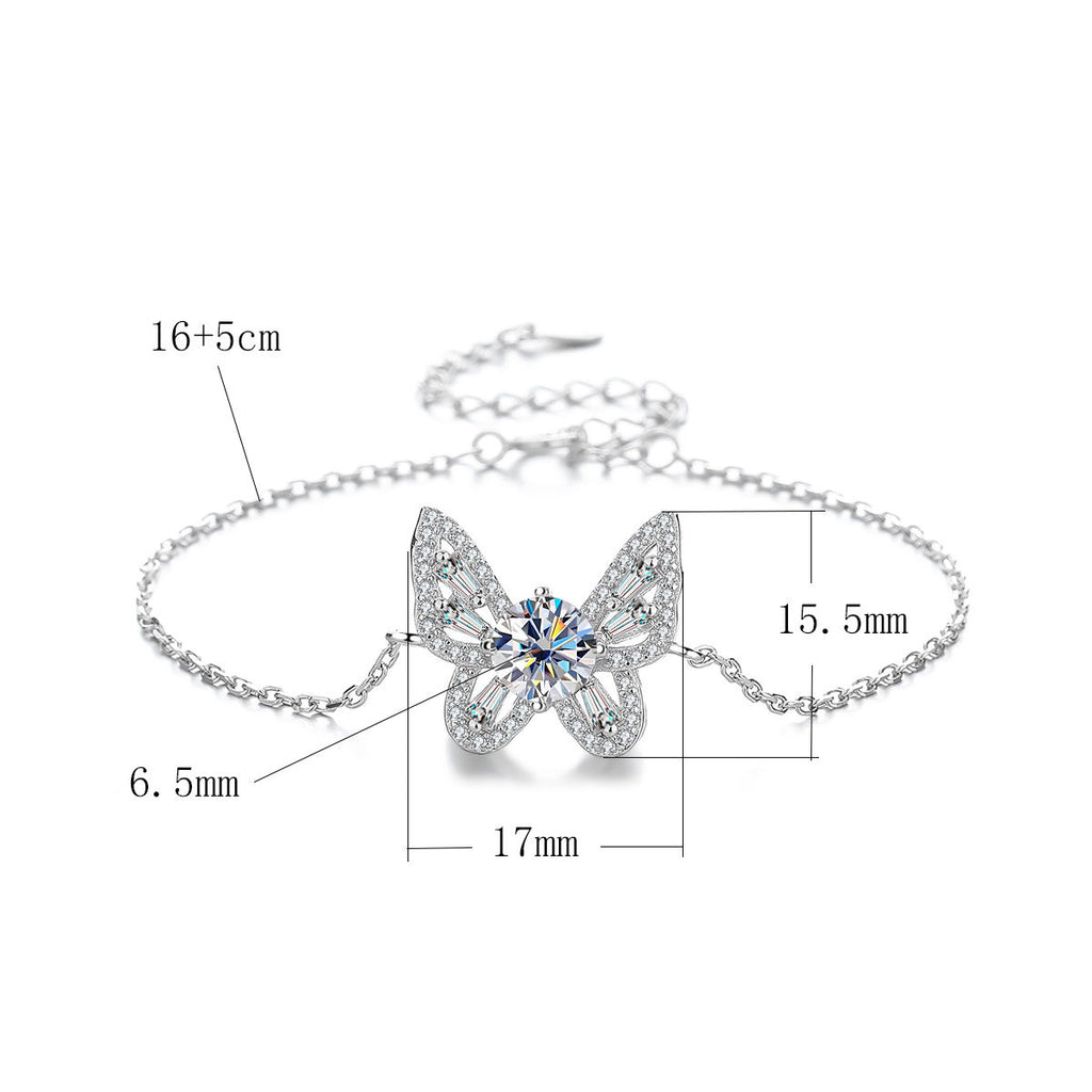 Adjustable Hollow Butterfly Moissanite Sterling Silver Bracelet for Women