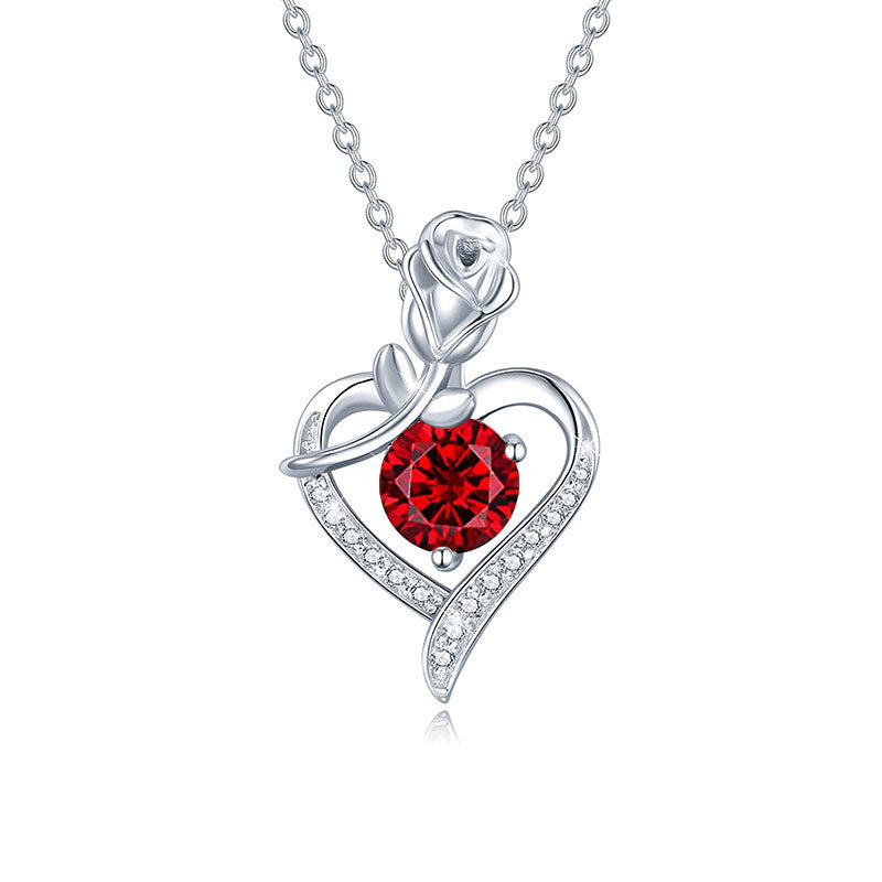 Sterling Silver Heart Rose Moissanite Pendant Necklace