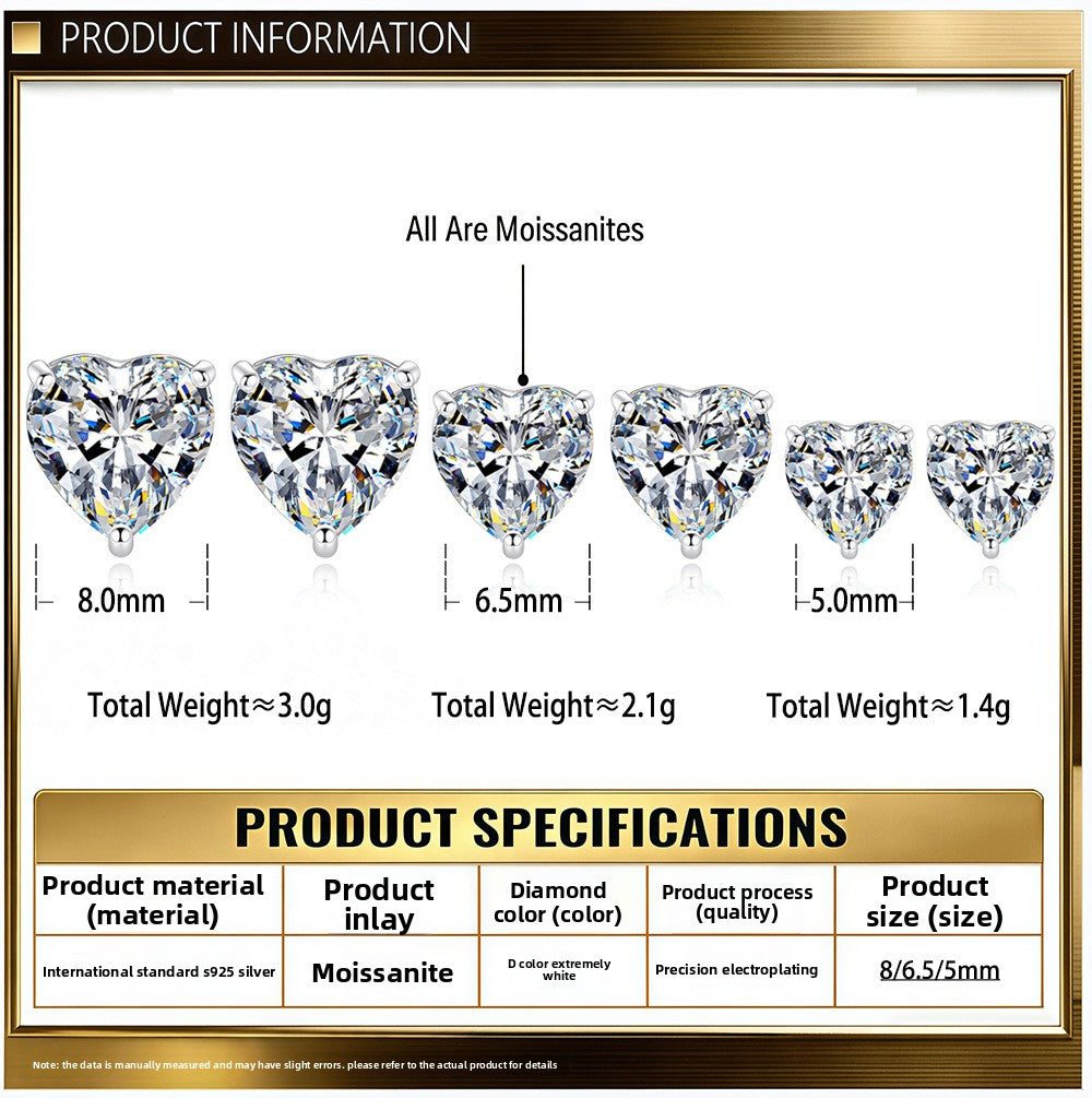 Heart Shape Moissanite Silver Earrings